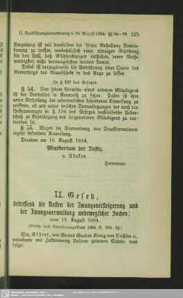 II. [III.] Gesetz, betreffend die Kosten der Zwangsversteigerung und der Zwangsverwaltung unbeweglicher Sachen