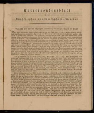 Correspondenzblatt des Kurhessischen Landwirthschaft-Vereins