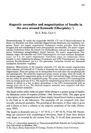 Magnetic anomalies and magnetization of basalts in the area around Kemnath (Oberpfalz)