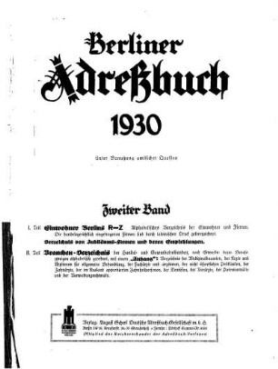 Berliner Adreßbuch 1930 Zweiter Band