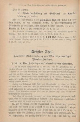 Sechster Theil. Specielle Behandlung gewisser eigenartiger Realansprüche