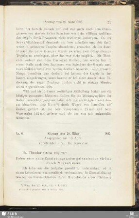 No. 6. Sitzung vom 20. März 1885
