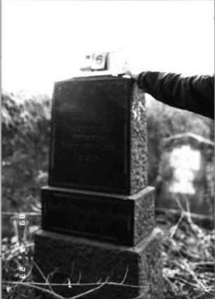 Grabstein 46 (Index: 99751768) Material: Granit Zustand: gut Maße HxBxT: 136x49x33 cm Beschreibung: Stele, getreppter Sockel, obeliskenartiger Abschluß Symbolik: Efeublätter: Grabstein 46