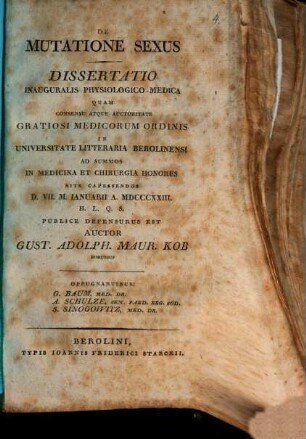 De mutatione sexus : dissertatio inauguralis physiologico-medica