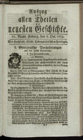 XL. Nachlese. Coburg, den 6. Oct. 1753.