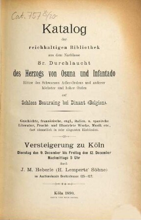 Katalog. [30.] 1890, 9. - 12. Dez.