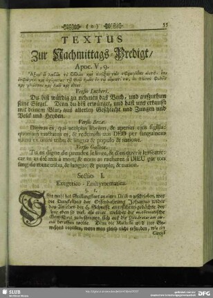 [Erklärung der Nachmittags-Predigt, Apoc. V, 9.]