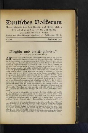Nietzsche und die Engländer. +*) Bon Univ.-Prof. Dr. Bruno Bauch.