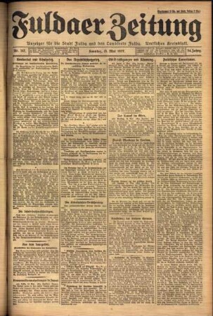 Erste Ausgabe vom Sonntag, den 15. Mai 1927.