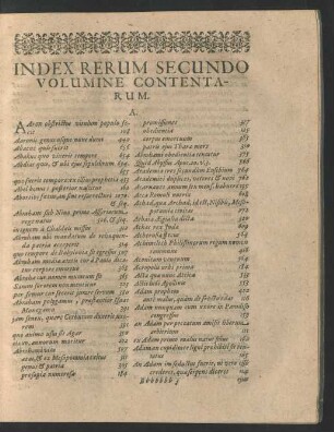 Index Rerum Secundo Volumine Contentarum.