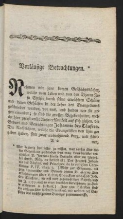 Vorläufige Betrachtungen