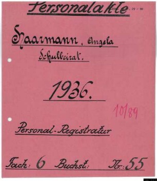 Beiräte für die Volksschulen - Personalakten: Angela Haarmann, Lehrerin.