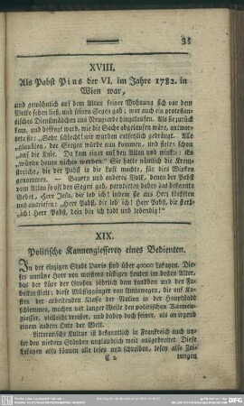 XVIII. Als Pabst Pius der VI. im Jahre 1782. in Wien war