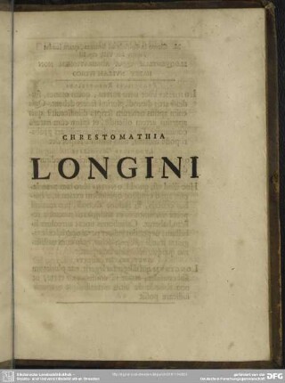 Accedit Chrestomathia Longiniana