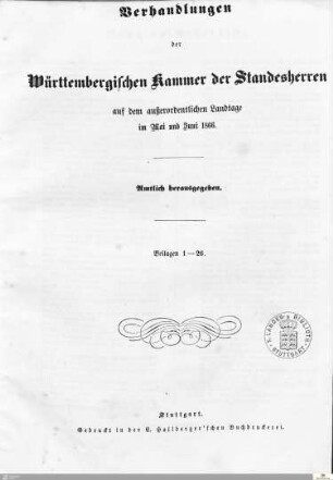 2,10a: Landtag Württemberg - Kammer 1, Beilagen 1866