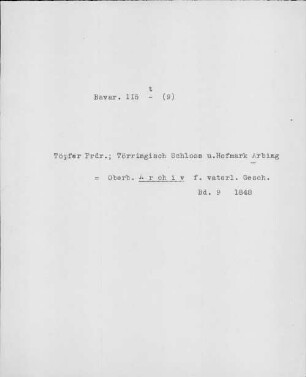 Alter Realkatalog (1501-1952), Teil Bayern, Arbing-Aresting. Arbing; Aresting - BSB Cbm Cat. 805(1 b Arbing-Aresting