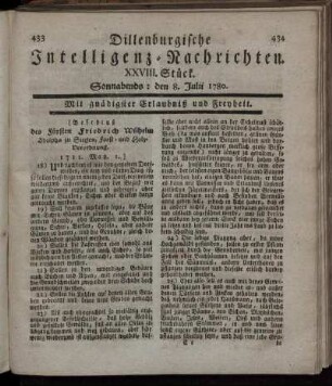 XXVIII. Stück. Sonnabends : den 8. Julii 1780.