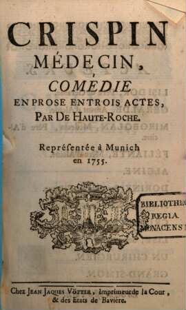 Crispin médecin : comédie en prose en trois actes