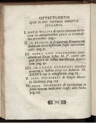 Opusculorum Quae In Hoc Volumine Habentur Syllabus.