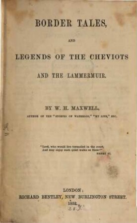 Border tales and legends of the Cheviots and the Lammermuir