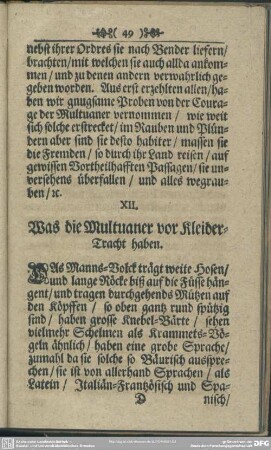 XII. Was die Multuaner vor Kleider-Tracht haben