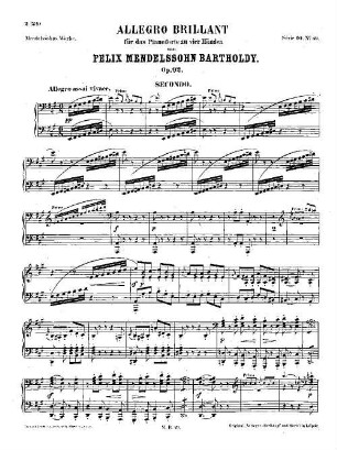 Felix Mendelssohn-Bartholdys Werke. 10,49. Nr. 49, Allegro brillant : op. 92 in A. - 21 S. - Pl.-Nr. M.B.49