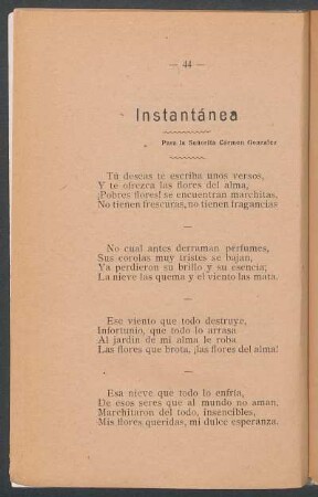Instantánea : Para la señorita Cármen Gonzalez