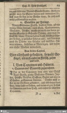 Das dritte Capitel. Von allerhand gekochten, so wohl Geflügel, als auch anderm Fleisch, zahm und wild