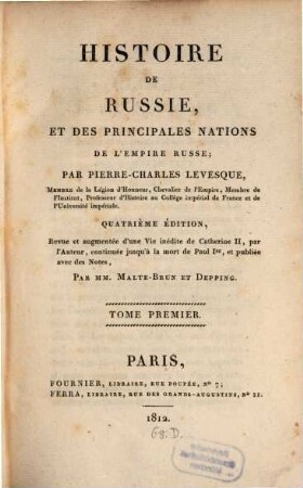 Histoire de Russie et des principales nations de l'empire Russe, 1. - XXXII, 371 S. : 22 Ill.