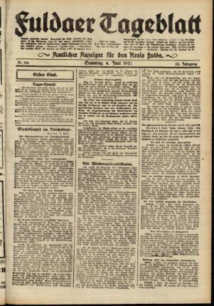 Erste Ausgabe vom Samstag, den 04. Juni 1921.