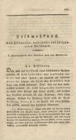 Feldmeßkunst. Vom Feldmessen; insbesondere von horizontalen Messungen
