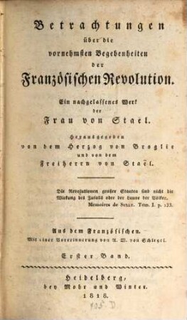 Betrachtungen über die vornehmsten Begebenheiten der französischen Revolution. Theil 1 = Bd. 1[,1]