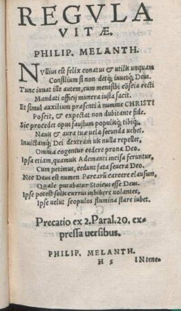 Regvla Vitæ. Philip. Melanth.