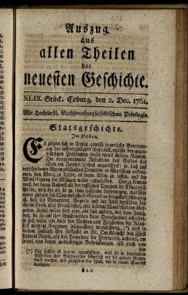 XLIX. Stück. Coburg, den 2. Dec. 1761.