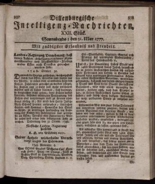 XXII. Stück. Sonnabends: den 31. May 1777.