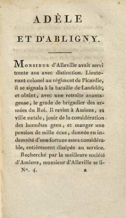 Les cent vingt jours ou les quatre nouvelles, 4. Adèle et D'Abligny