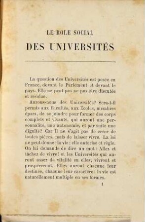 Le rôle social des Universités