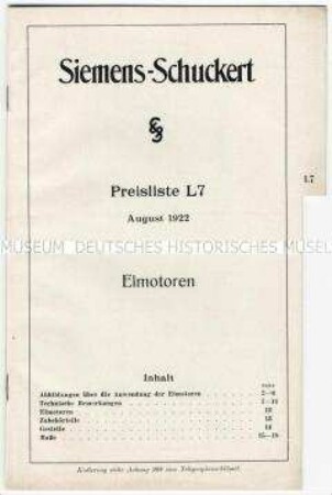 Preisliste L 7 über Elektromotoren