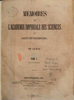 Mémoires de l'Académie Impériale des Sciences de St. Pétersbourg, 7. Ser., 1. 1859