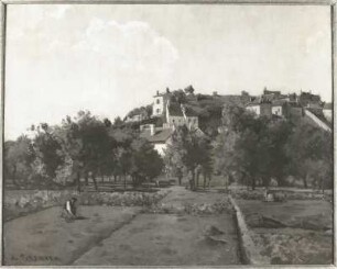 Pontoise (um 1867/1869, bezeichnet links unten: "C. Pissarro"; Leinwand; 0,815 x 1,00 m; Nationalgalerie Prag)