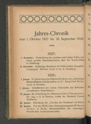Jahres-Chronik vom 1. Oktober 1927 bis 30. September 1928.