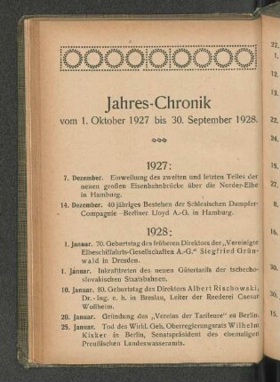 Jahres-Chronik vom 1. Oktober 1927 bis 30. September 1928.