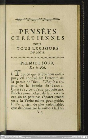Premier Jour. De la Foi