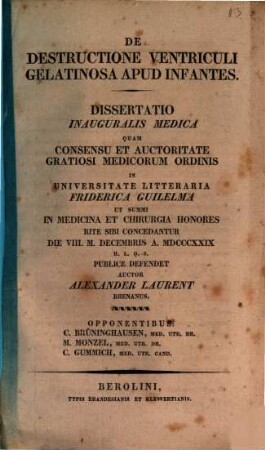 De destructione ventriculi gelatinosa apud infantes : Diss. inaug. med.