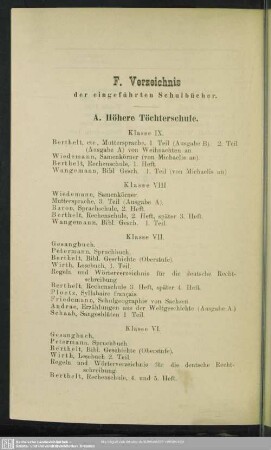 F. Verzeichnis der eingeführten Schulbücher