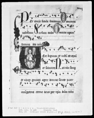 Missale des Petrus Crüger — Initiale V (ere dignum) mit der Dreieinigkeit, Folio 24recto