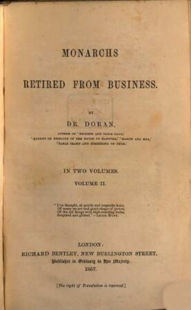 Monarchs retired from Business : In two volumes. 2