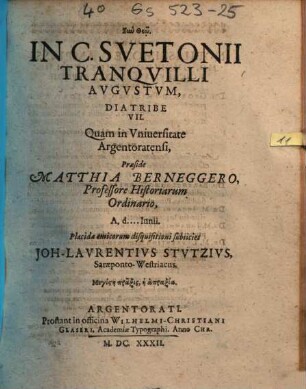 In C. Svetonii Tranqvilli Avgvstvm, Diatribe VII.