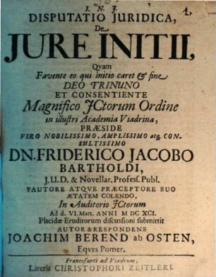 Disputatio Iuridica De Iure Initii
