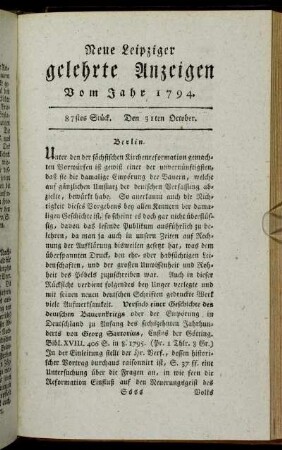 87stes Stück. Den 31ten October.